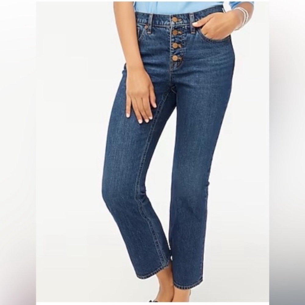 J. Crew / Dark Wash Mid Rise Flare Crop button fly Jeans